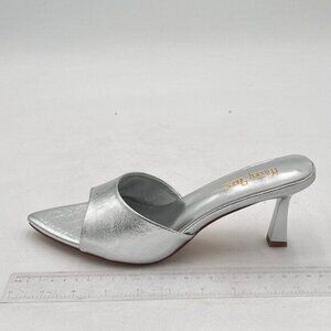 Milooey Silver Sexy Peep Toe Sandal Stiletto Heel Slides Slip On Mules Slipper